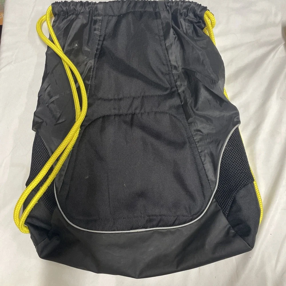 Adidas Drawstring Gym Sack with‎ Zip Pockets and Mesh Panel Black With Yellow